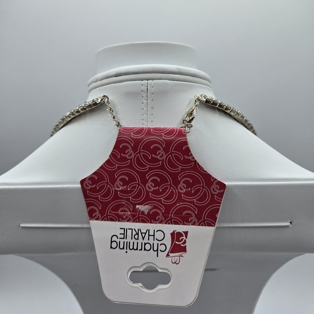 Charming Charlie Double Row Rhinestone Silver Choker - Picture 3 of 6
